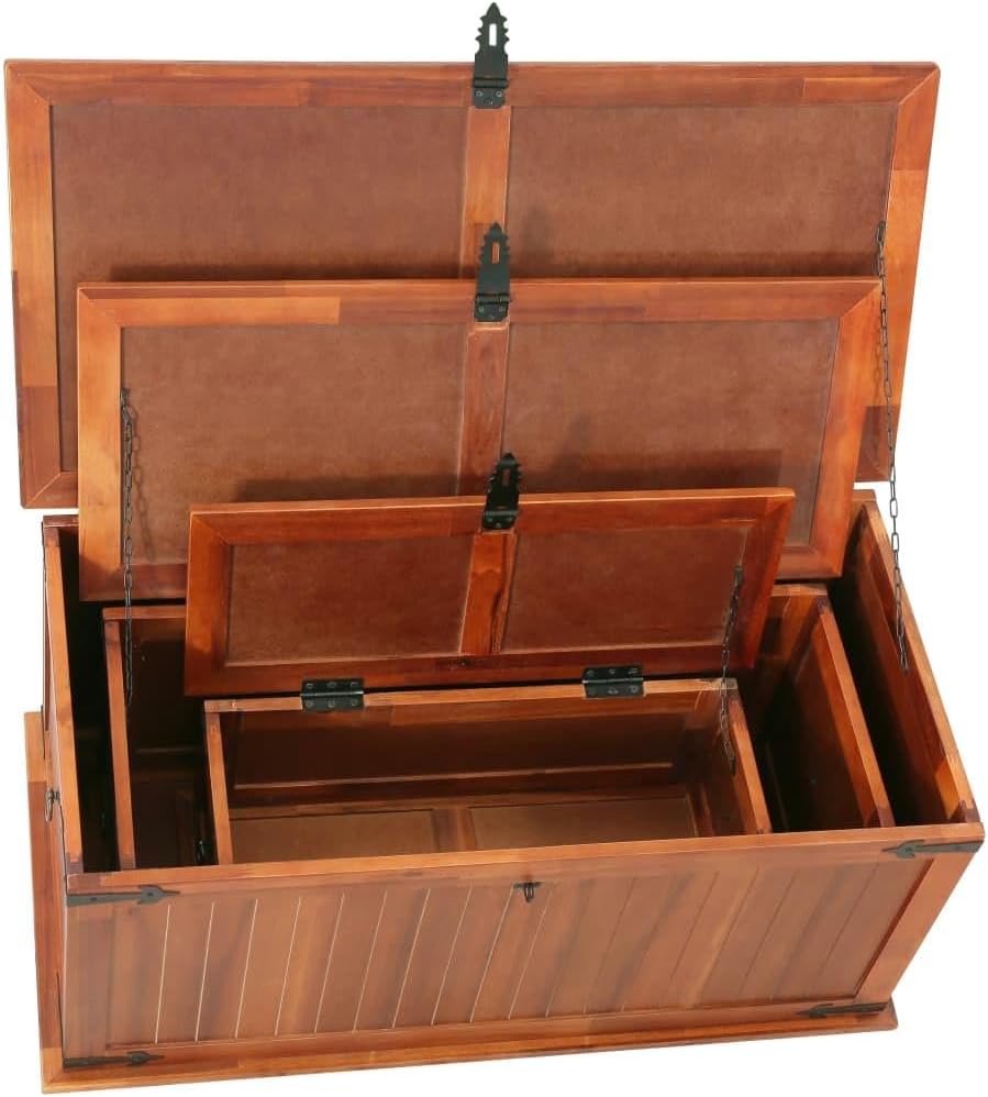 Handcrafted Wooden Storage Chests - Solid Acacia Wood Trunks for Rustic Organization andécor-Brown(35.4 x7.7.7)