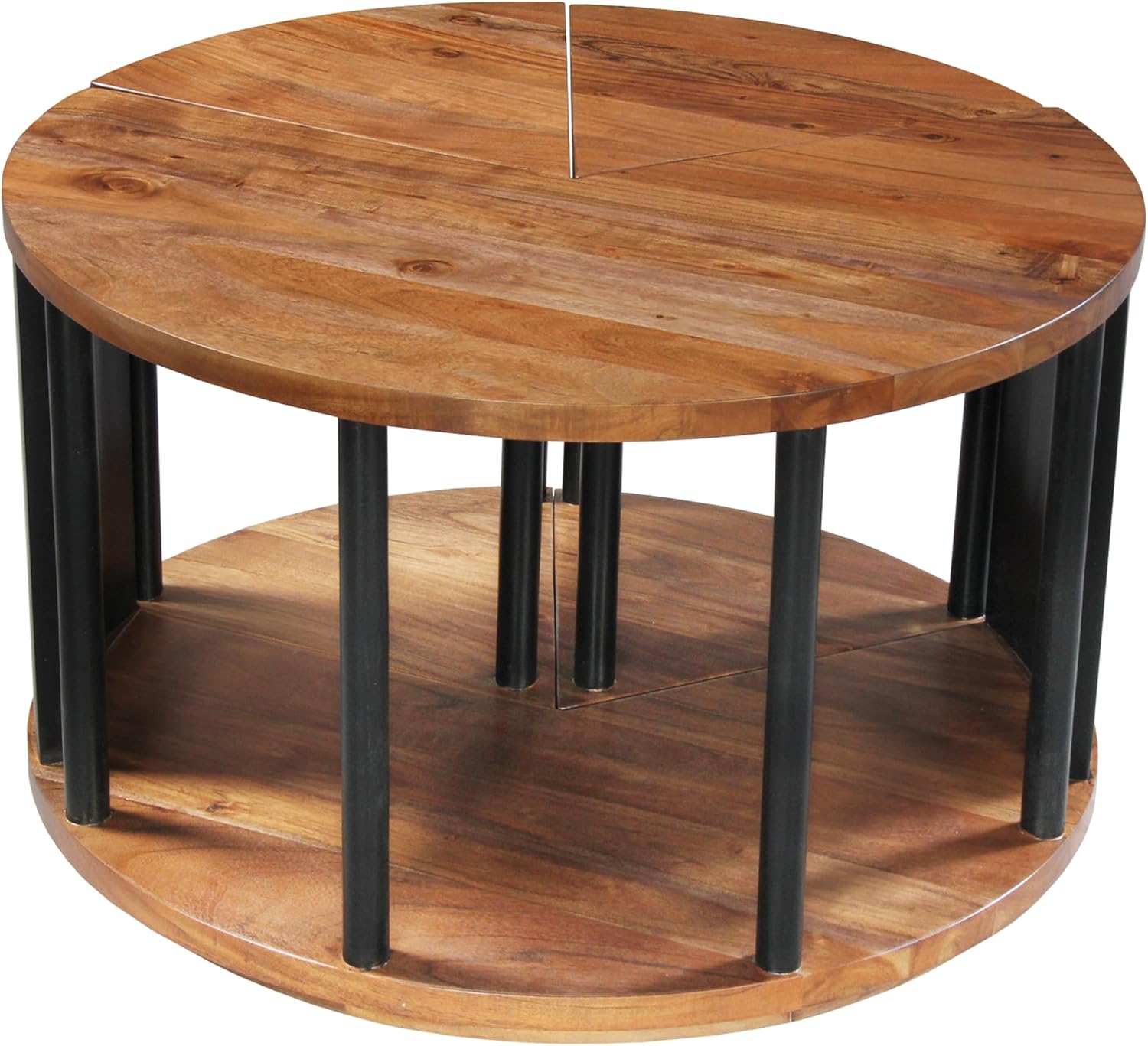 The Urban Port Jones 30-Inch Round Coffee Table, Handcrafted Natural Brown Acacia Wood, 3 Piece Split Design