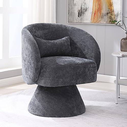 KIVENJAJA Swivel Accent Chair, Linen Fabric Upholstered 360°Swivel Barrel Arm Chairs, Modern Small Armchair with Pillow & Round Back for Living Room Bedroom Nursery (Linen, Grey)
