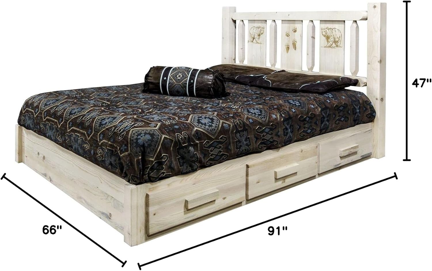 Montana Log Collection Wood Homestead Platform Bed with Storage MWHCSBPQVLZBEAR