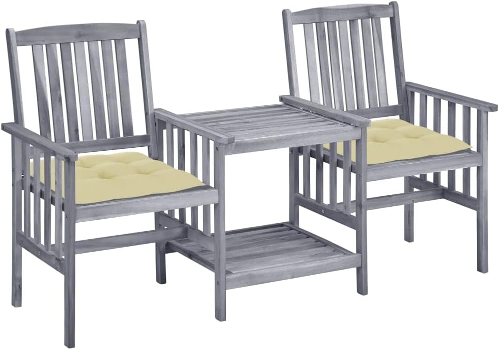 Patio Chairs, Patio Conversation Set Conversation Patio Furniture Set Balcony Furniture Set Lawn Chair Suitable for Apartments Outdoor Hotels Patio, with Tea Table and Cushions Solid Acacia Wood