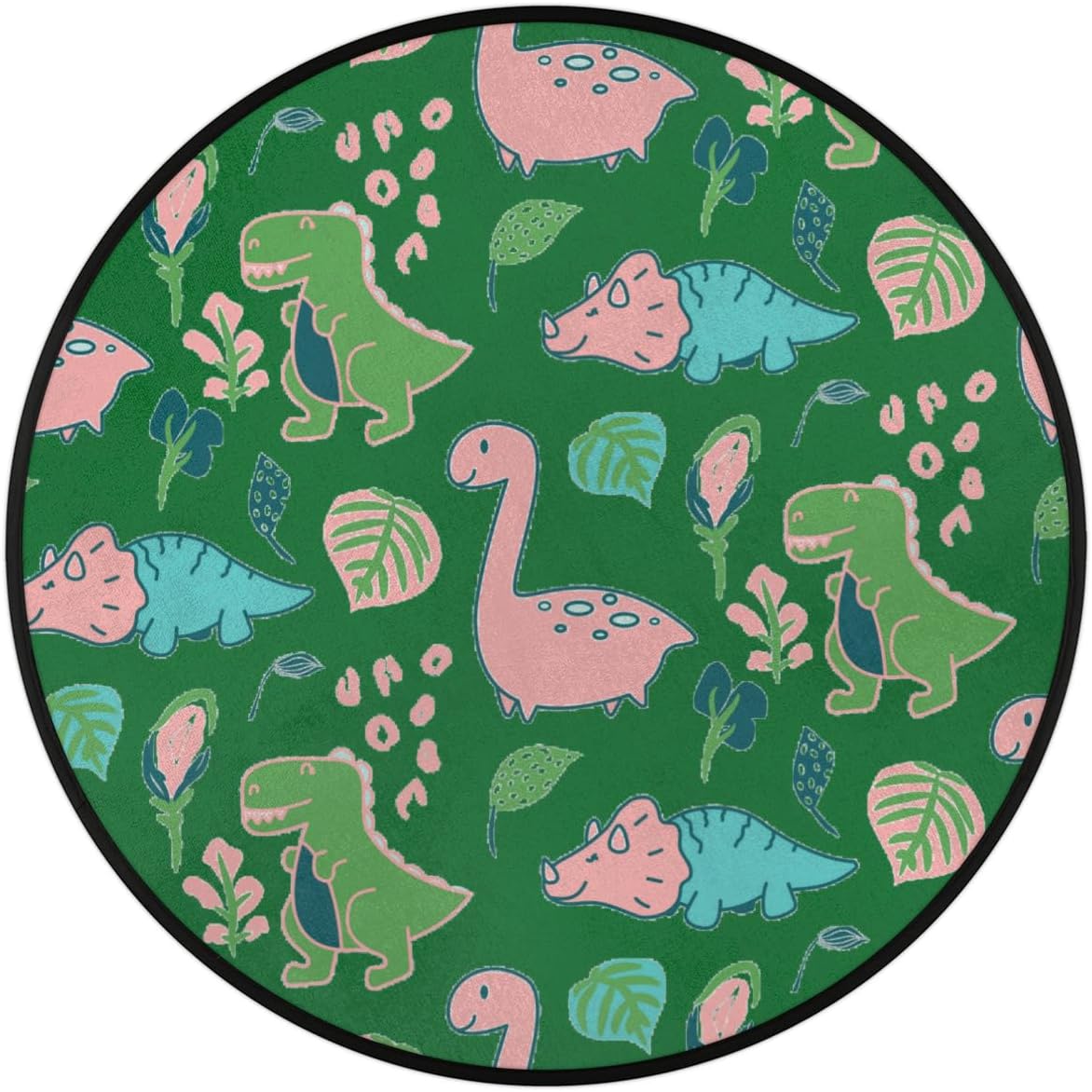 3 Ft Pink Cute Dinosaur Round Desk Chair Mat Non-Slip Soft Desk Floor Mat Washable Floor Mat for Office Living Room Bedrooms Laundry Room Foyer Doorway