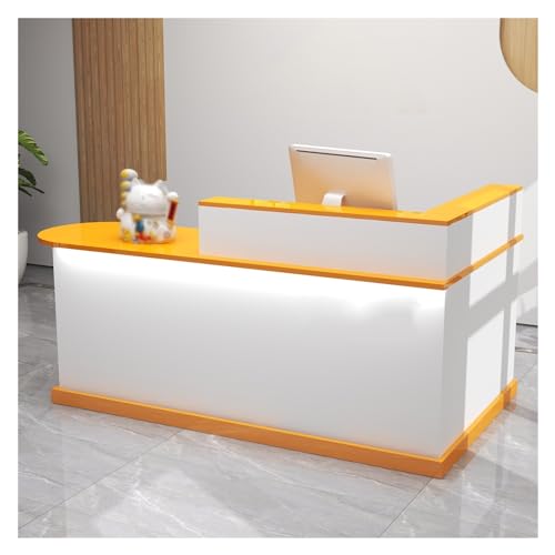 Modern Reception Counter Desk with Lights & Lockable Drawers, L-Shap Checkout Counter, Wooden Computer Desk Reception Table, Small Reception Desk, for Checkout Office/Beauty Salon/Lobby (Color : D,