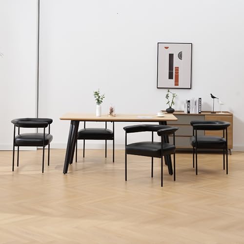 LukeAlon PU Leather Dining Chairs Set of 2, Upholstered Open Back Kitchen Chairs with Black Metal Legs Curved Backrest Dinner Chairs Simple Side Chairs for Kitchen Living Room, Brown