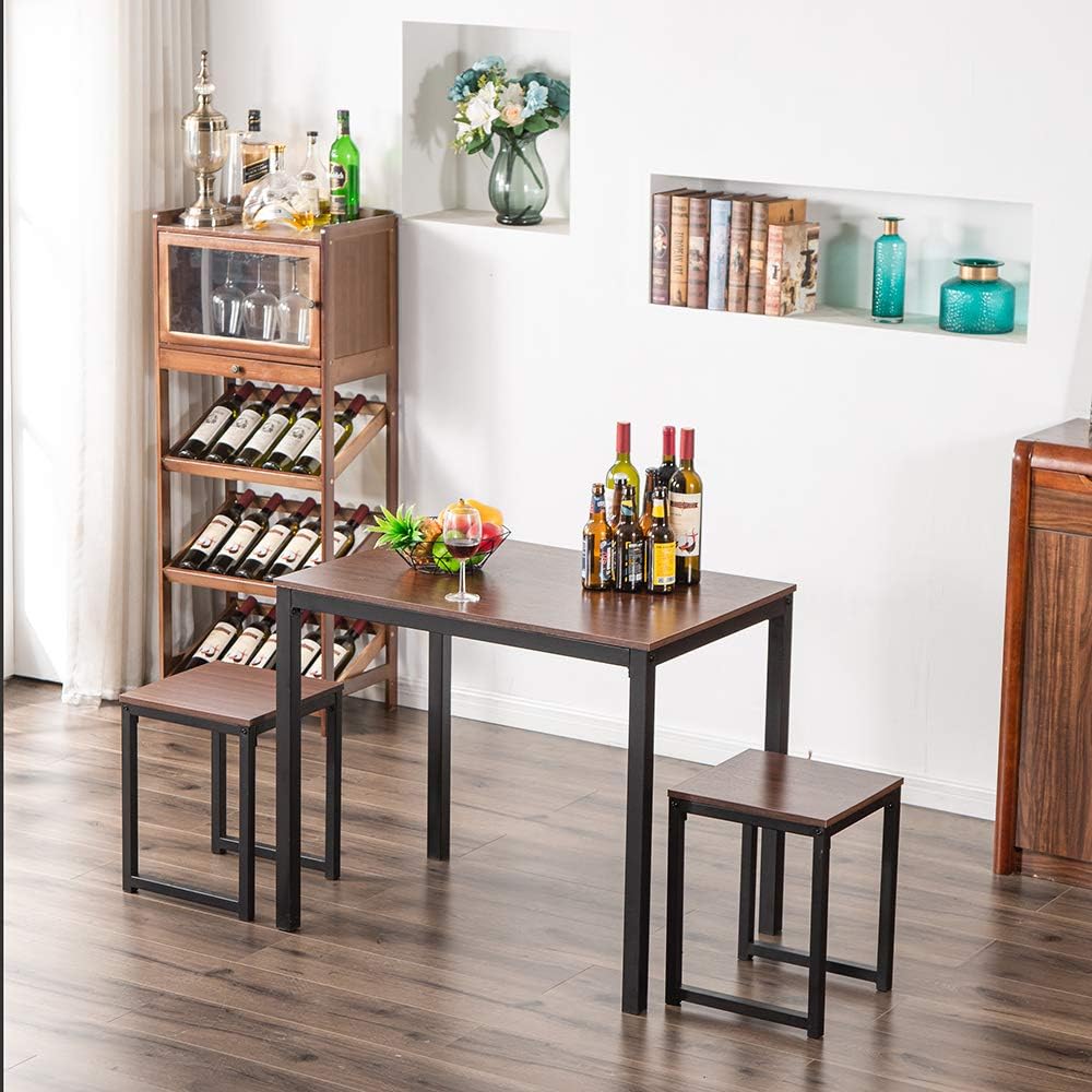 3 Piece Dining Table Set - Dining Room Table and Chairs, Kitchen Table & Chair Sets for 2 - Compact Table w/ 2 Stools & Space Saving Design for Dining Room Living Room Kitchen