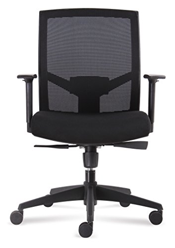 Office Chair Medium Backrest with Black Mesh Seat Black Fabric Synchronized Mechanism Thick Seat Cushion - Adjustable Arm Rests, Seat Height - Reclines