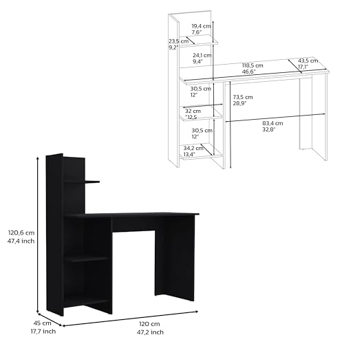 Toronto 120 Writing Desk, Four Shelves, Black