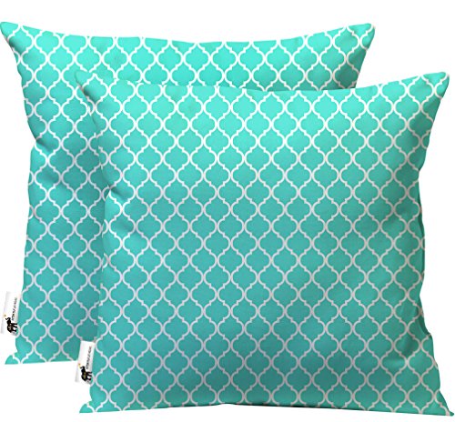 Retro Indoor/Outdoor Throw Pillows - Set of 2 - Boho Teal Blue Moroccan Furniture Pillows | UBU Republic (20X20 )