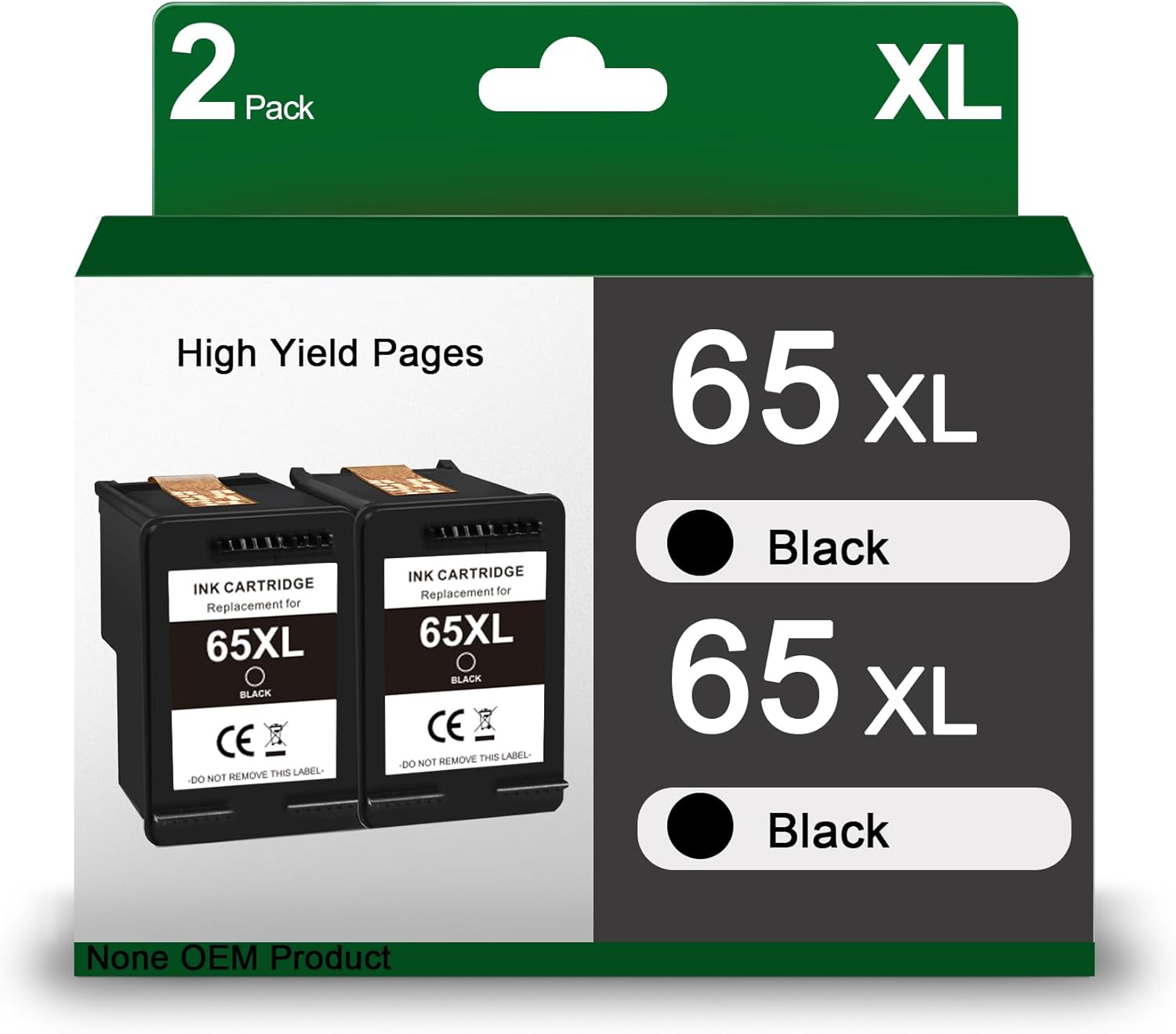 65 Black Ink Cartridge Remanufactured Ink Cartridge Replacement for HP 65XL 65 Black Ink Cartridge 65 XL 65XL for Deskjet 3755 Ink Cartridges 3700 3752 2652 2622 2655 Envy 5055 5052 Printer (2 Black)
