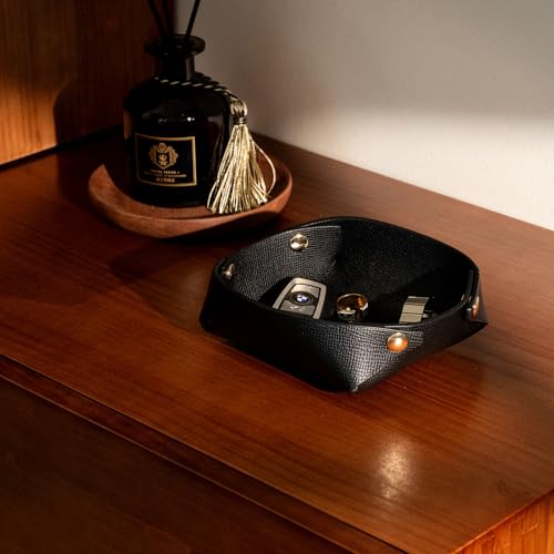 Foldable Valet Tray Jewelry Key Catchall Tray for Rings Watches Earrings, Dice,Coin,Entryway Tabletop Organizer Storage box, Coffee Table,Travel-Friendly Nightstand Dish,Brown