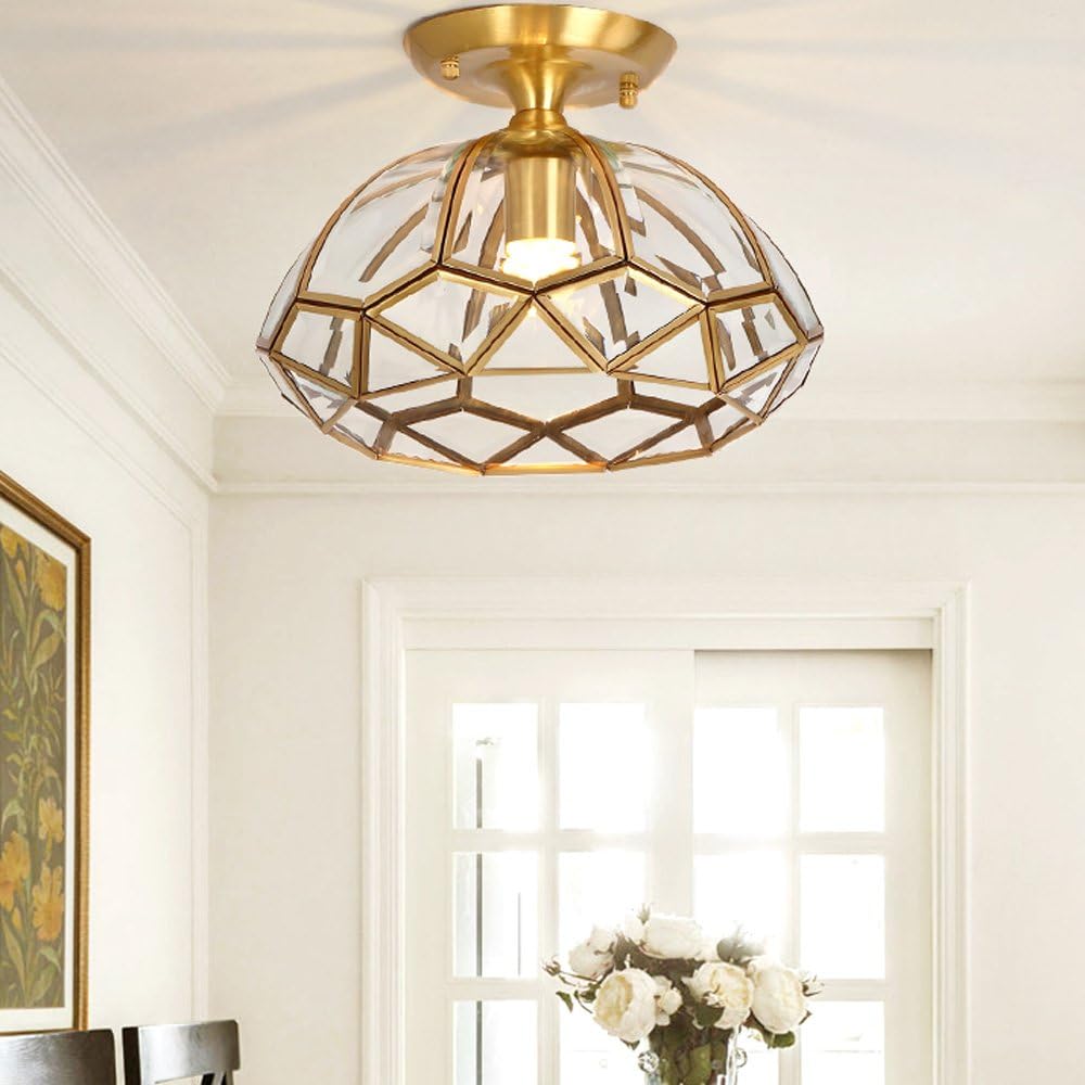 Modern Copper Ceiling Lamp Simple Copper Country Style Glass Shade Ceiling Light for Study Cubicle Balcony Aisle Porch Copper Lamp Ceiling Lighting Fixture Durable