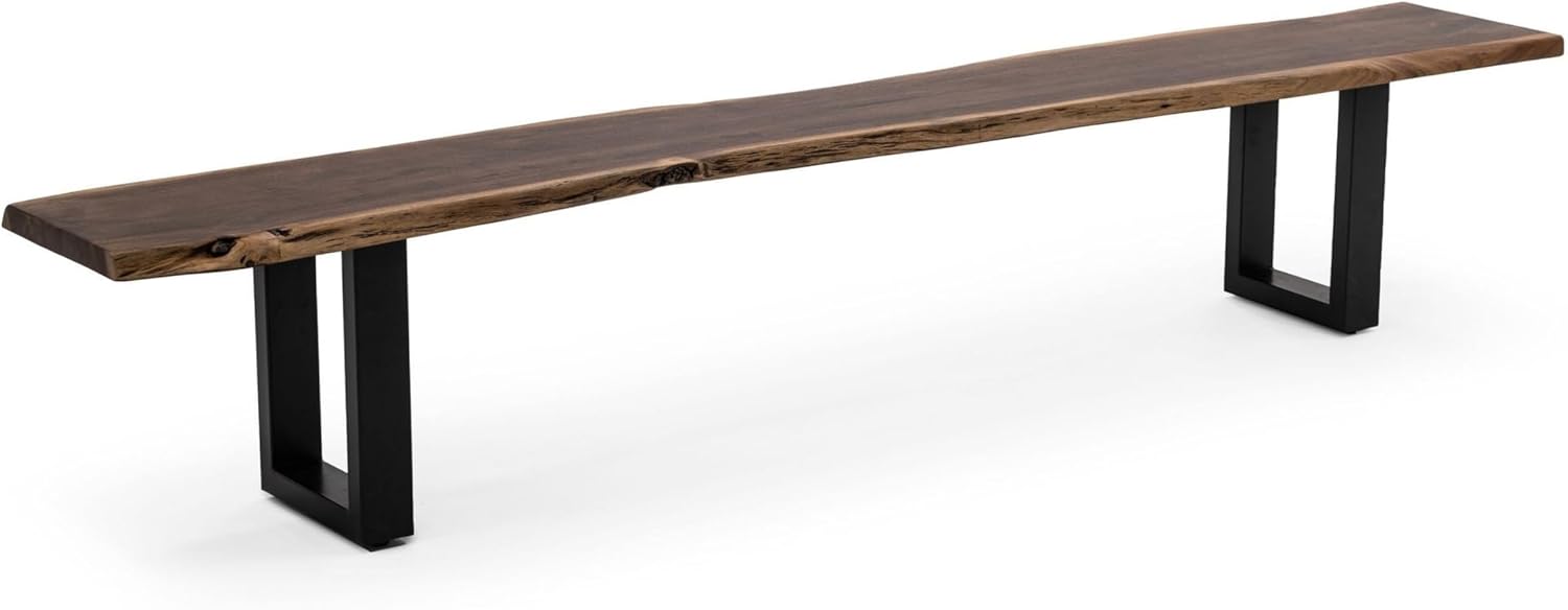 Benjara CID Xue 102 Inch Dining Bench, Live Edge Rectangular Top, Metal, Brown and Black