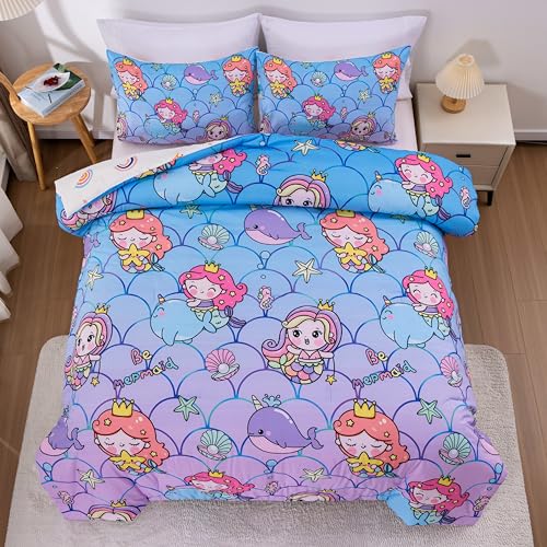 Btargot Twin White Princess Castle Rainbow Reversible Comforter Set for Boys Girls Kids, 3 Pieces Unicorn Fairy Pumpkin Carts Stars Flowers Painting Bedding Set