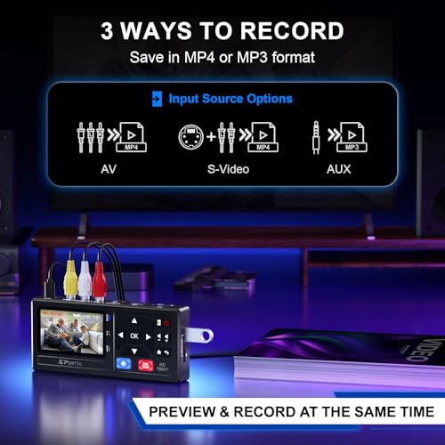 Portta VHS to Digital Converter, Video to Digital Recorder with Remote, Compatible with VHS, VCR, DVR, DVD, Hi8, Mini DV Players, Camcorder, Gaming Consoles (Tapes/DVD Player Not Included)