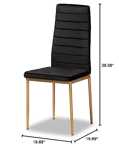 Baxton Studio Armand Modern Glam and Luxe Grey Velvet Fabric Upholstered and Gold Finished Metal 4-Piece Dining Chair Set