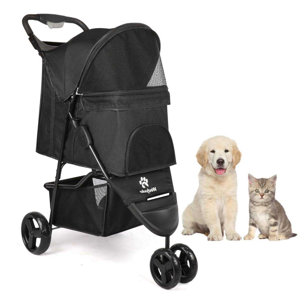 Timati Dog Stroller 3 Wheels Pet Stroller Foldable Dog Cat Carrier Strolling with Brake, Canopy, Cup Holders and Bottom Storage Space - Pet Supplies online store