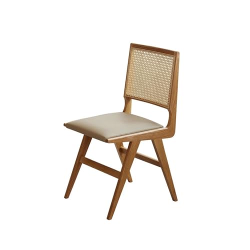 Office Chair Solid Wood Rattan Back Chair, Upholstered Kitchen Chair, Solid Wood Color Reading Chair, Suitable for Living Room and Balcony Office Computer Desk Chair