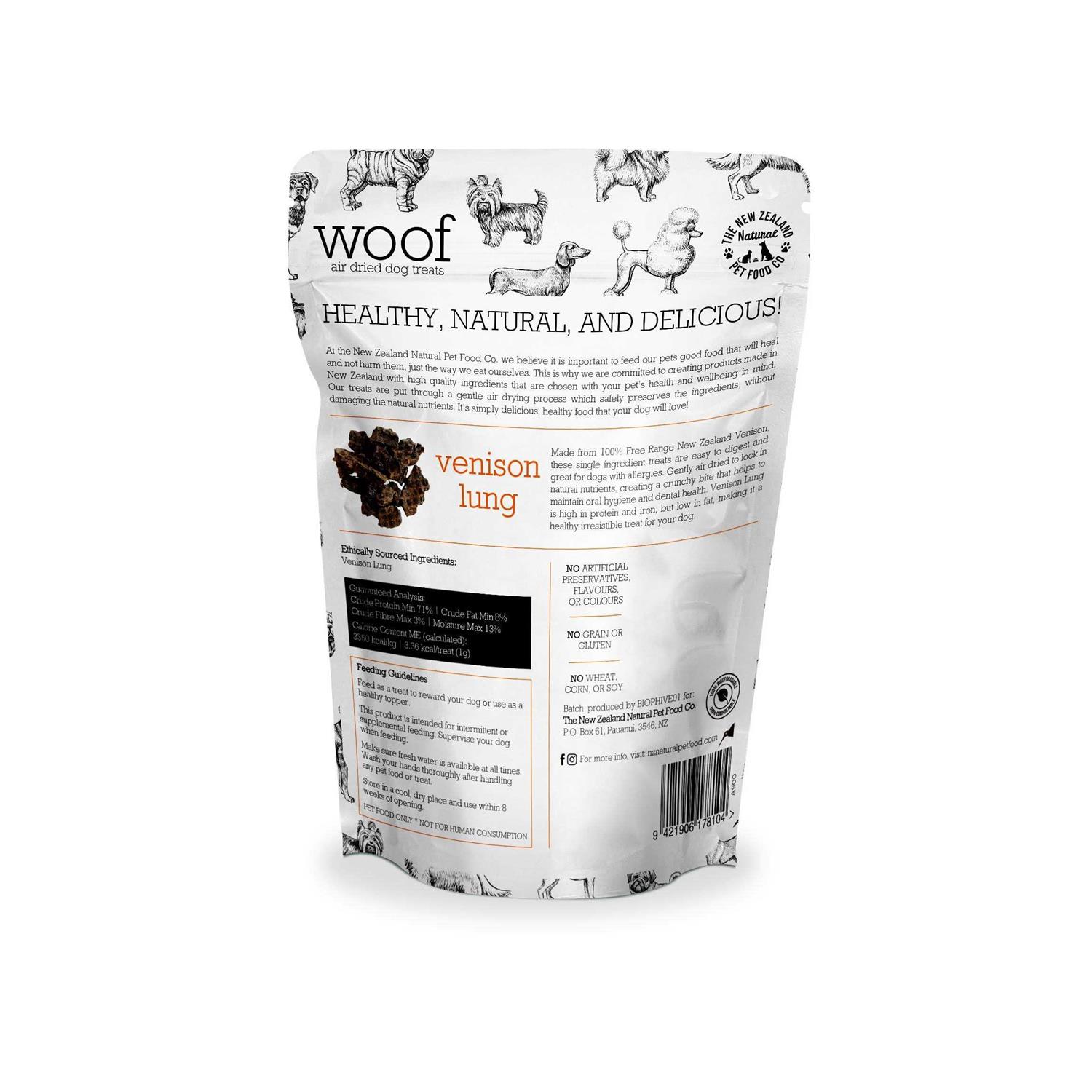 The New Zealand Natural Pet Food Co. Woof Venison Lung Air Dried Dog Treat - Pet Supplies online store