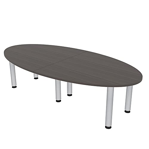 6 Person Oval Conference Room Table with Data and Electric Units | Silver Post Legs | Harmony Series | 8-Foot Table | Blonde Sufside Ash