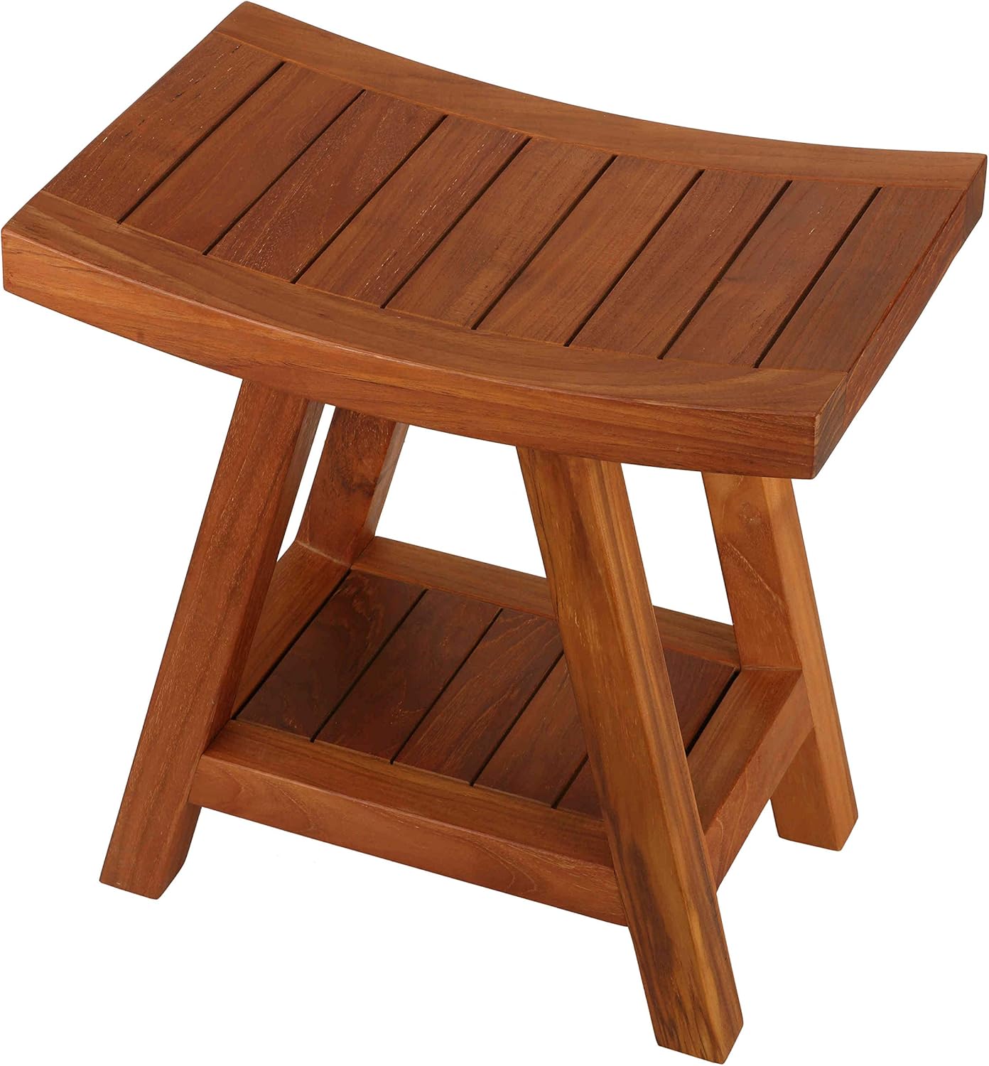 Bare Decor Niles Bench Stool with Shelf in Solid Teak Wood, Brown