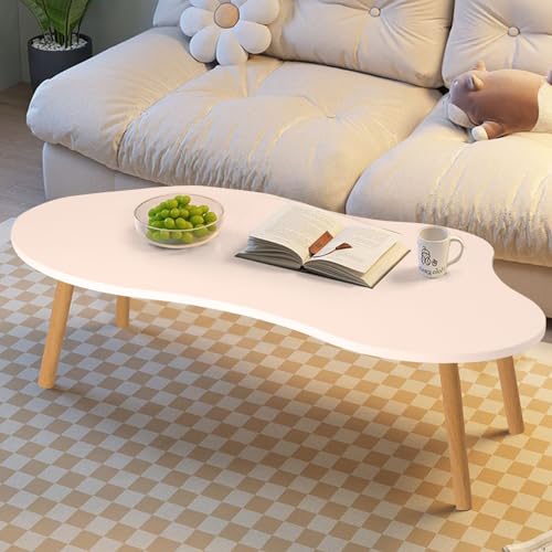 Small Coffee Table, Mid Century Modern Tea Table, Living Room Center Minimalist Display Coffee Table with Cloud Shape for Home White