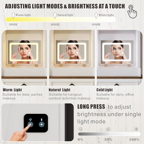 Vanity Desk with Mirror,Small Makeup Vanity Set with Customizable Lighting,Compact Makeup Vanity Desk with Hidden Storage and Comfortable Stool,Dressing Table for Bedroom,Brown