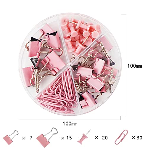 Purple Binder Clips and Paper Clips Push Pins Tacks Sets, Total 72 PCS Assorted Sizes Office Supplies Set for Women, Student, School, Home & Desk Supplies