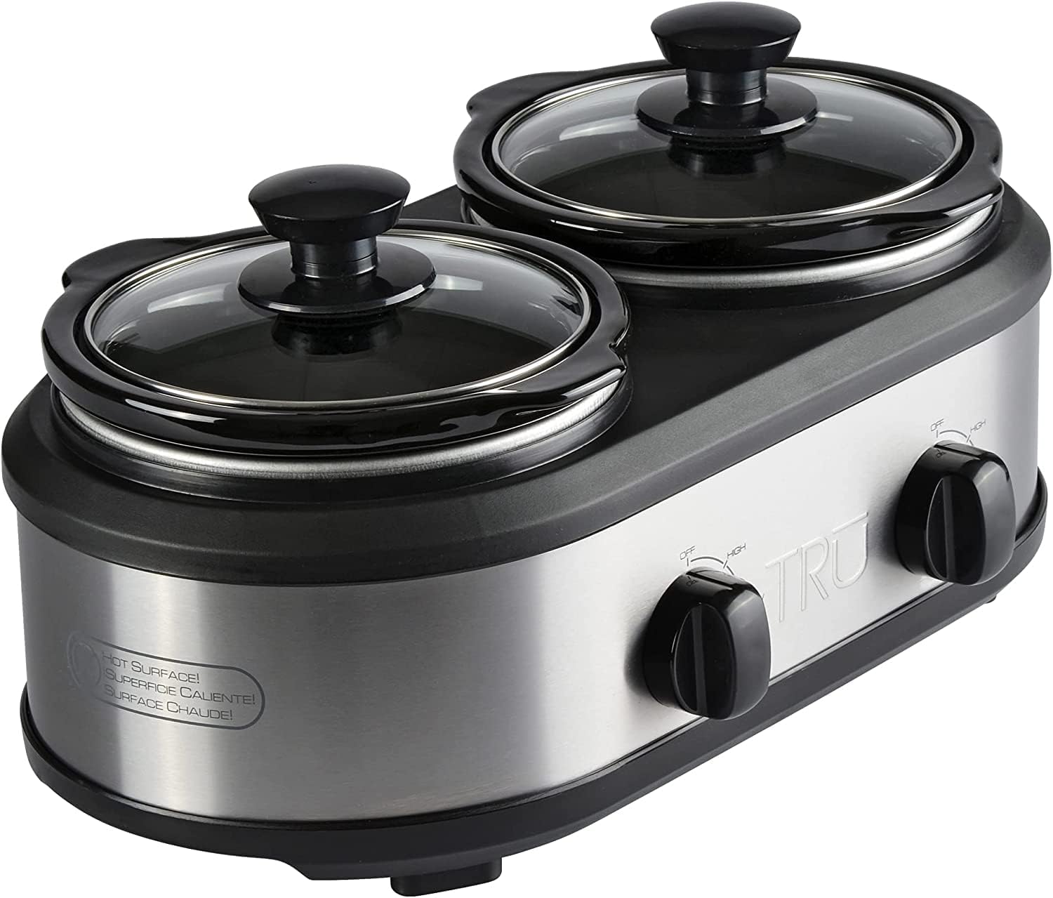 TRU Double Slow Cooker by Select Brands - Double Buffet Server for Parties, Holidays & Gatherings - Double Slow Cooker Buffet Server - 2 Inserts, Each 1 1/4 Quarts