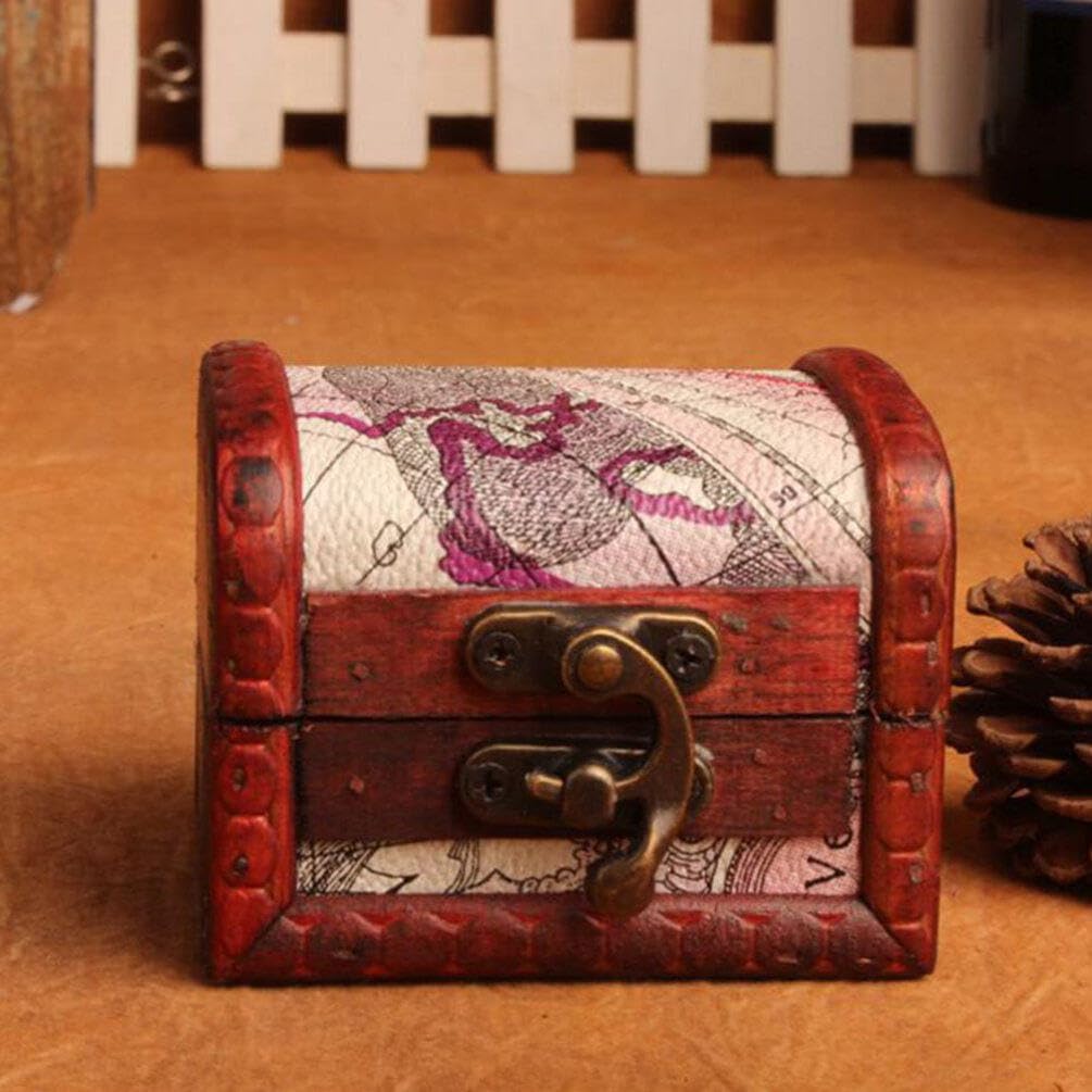 Tofficu Small Wooden Box Treasure Chest Box 3Pcs Wedding Favor Boxes Retro Style Mini Storage Trunk Trinket Jewelry Pirate Treasure Chest for Wedding Birthday Party Small Wooden Box Vintage Luggage