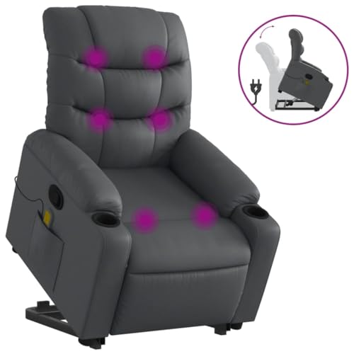 Electric Massaging Chairs Stand up Massage Recliner Chair Gray Faux Leather,Electric Power Lift Stand Up Recliner Chair with Massage and Reclining Functions, Faux Leather Furniture for Living Room