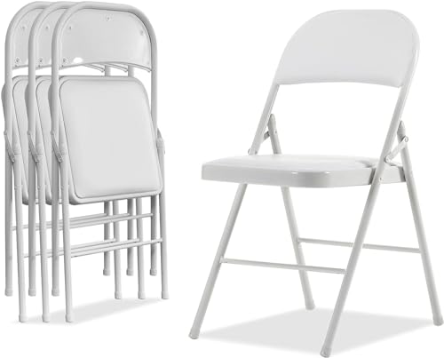 Simpli-Magic Cushion and Back Padded Folding Chairs for Home and Office, 6 Pack, White