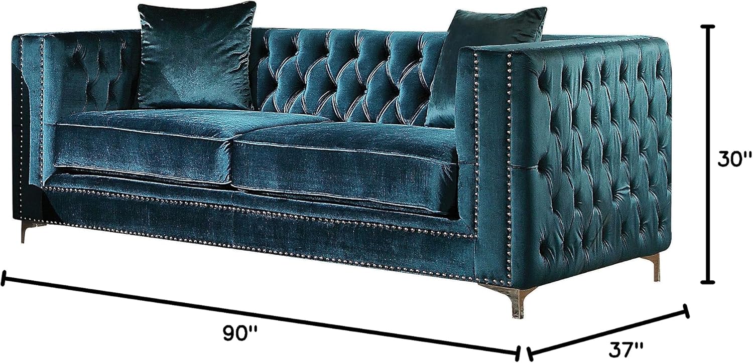 ICE ARMOR 2Pc Living Room Set Loveseat in Dark Teal Velvet Sofas