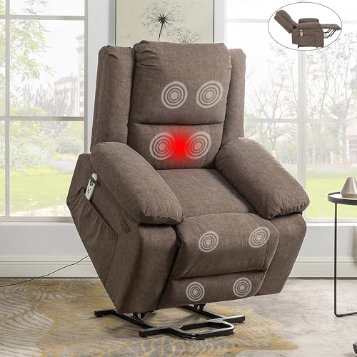 Electric Power Lift Chair Recliner with USB Port, Lazy Single Sofa Recliner with Remote Control, Timed Massage Home Theater Lifting Seat, Cushion Heating Armchair with Side Pocket (Dark Grey)
