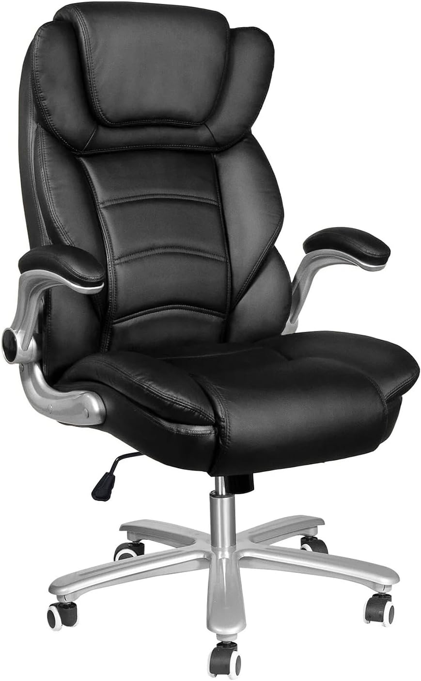 New Modern Black Executive Swivel High Back Office Chair Heavy Seat Height Task Adjustable Ergonomic Conference Computer Desk Leather Soft Recliner Home 24.4''L x 20.5''W x 44.9''H