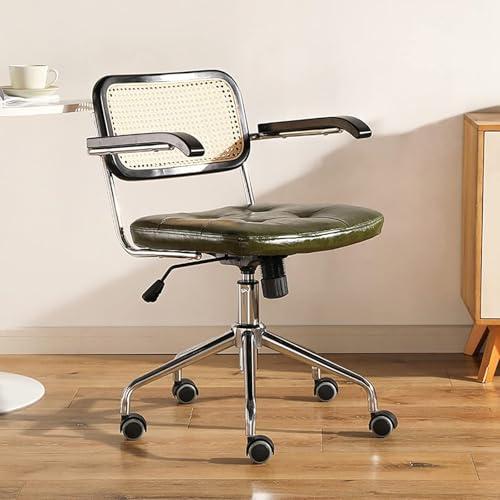 Modern Home Office Chair, Rattan Office Chairs, Adjustable Swivel Computer Chair with Rattan Mid-Back Support, Ergonomic Study Chair Retro Armchair,A