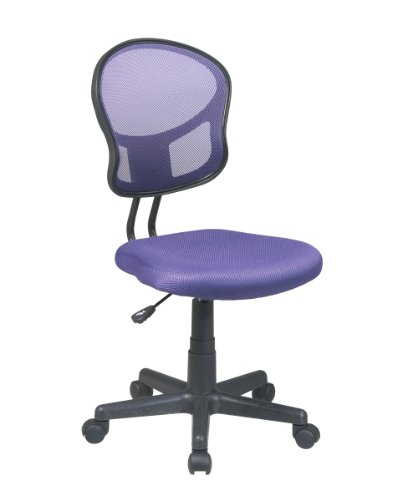 OSP Home Furnishings EM Series Mesh Back Armless Task Chair with Padded Fabric Seat and 360 Degree Swivel, Black