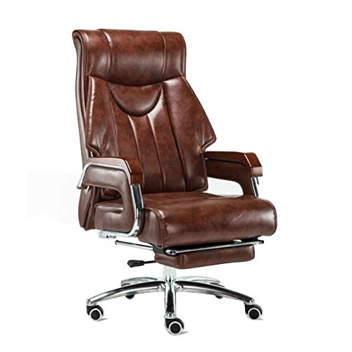 Executive Recline Faux Leather Chair, High Back Reclining Recliner Swivel Computer Desk Study Retractable Footrest arm Chair Padded Office Chair