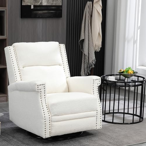 Swivel Recliner chair 360° Glider Rocking Nursery Rocking Chairs Large Push Back Chair for Living Room with High Back Adjustable Manual Rocker Reclining for Living Room, Bedroom, Office (Gray)