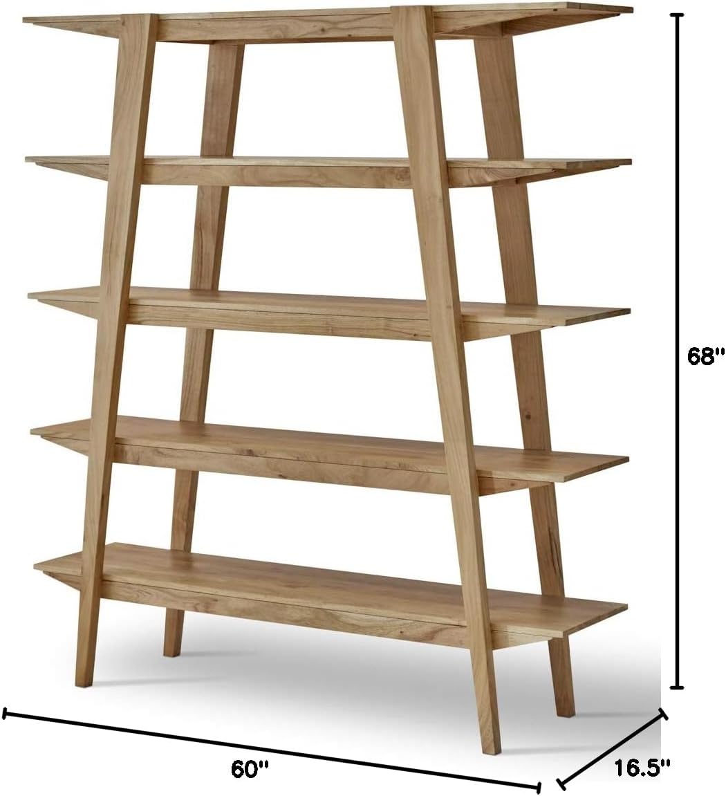 Temple Wooden Bookcase, Display Shelf and Room Divider, Freestanding Decorative Storage Shelving, 5-Tier Bookshelf, Natural
