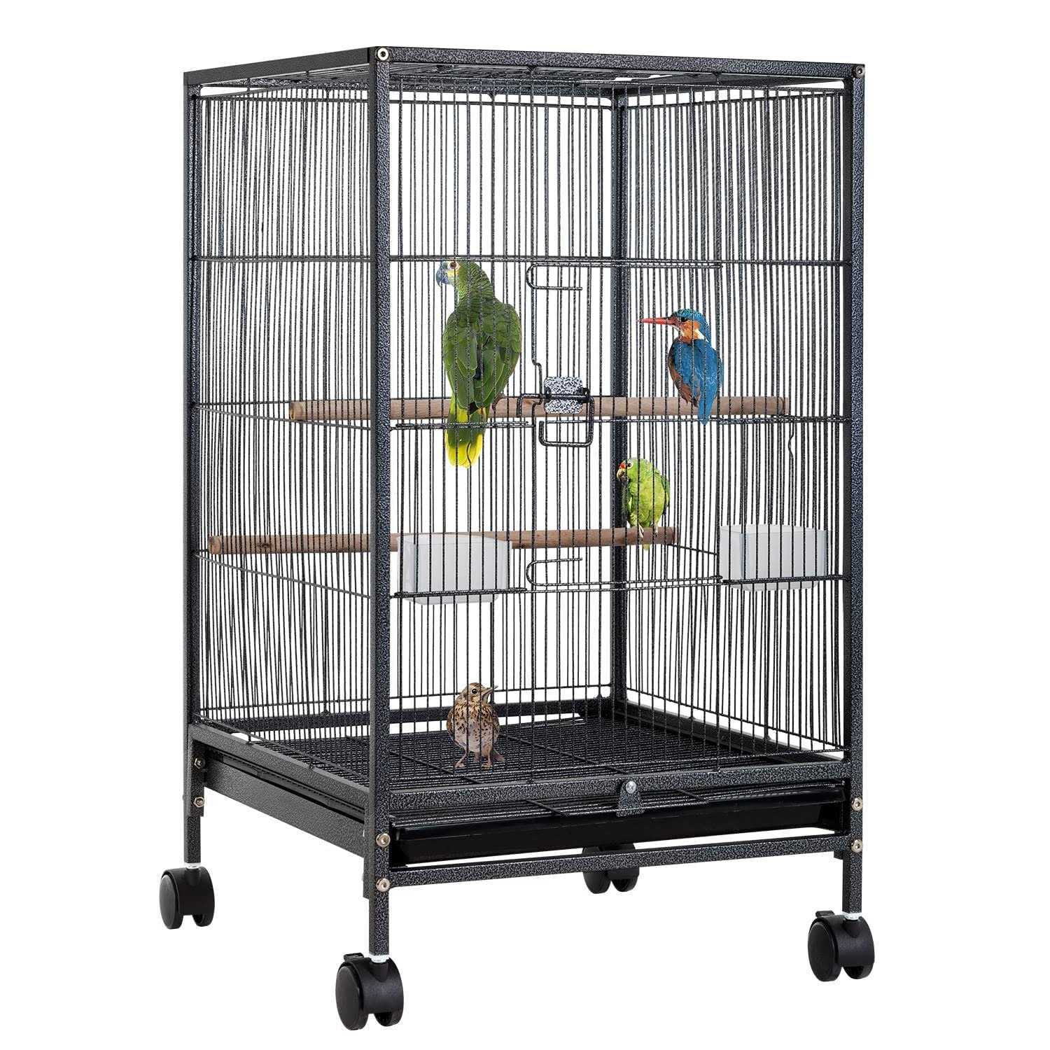 BestPet 35-inch Wrought Iron Bird Cage with Play Open Top and Rolling Stand,Black - Pet Supplies online store