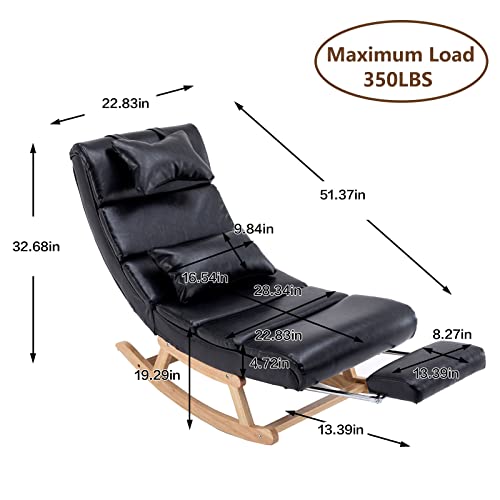 Rocking Chair Nursery, PU Leather Upholstered Rocker Recliner Chair with Pillows & Foot Rest, Armless Lounge Chairs Nursing Glider for Living Room Bedroom Office (PU, Black)