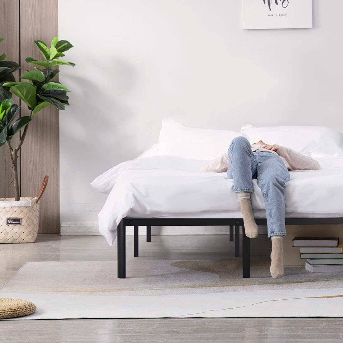 16 Inch Metal Platform Bed Frame with Anti-Collision Round Legs, 3000lbs Heavy Duty Mattress Foundation, Easy Assembly/Silent/Anti-Shake/Non-Slip/No Box Spring Needed, Twin XL