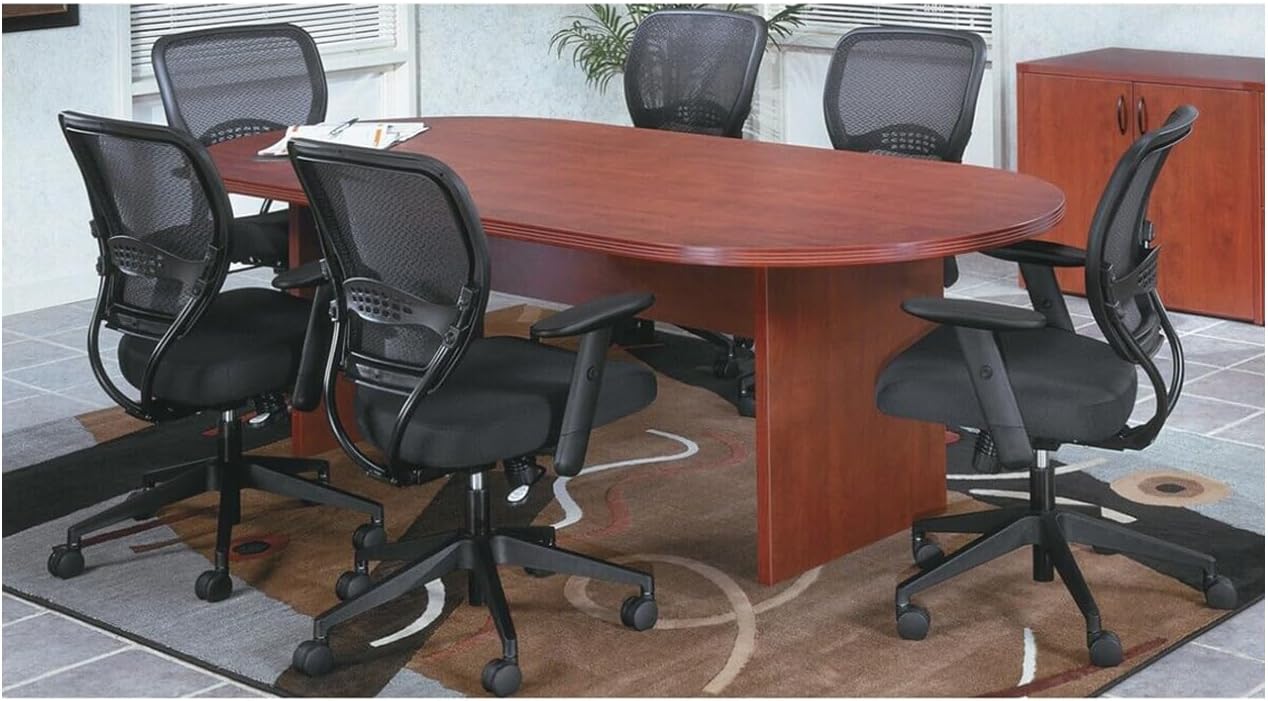 New Cherry 8 ft Modern Executive Racetrack Shaped Conference Table Panel Legs Wood Trim Fixed Arms Meeting Boardroom Room Grommets Unique Offices Oval Desk Furniture Set 95