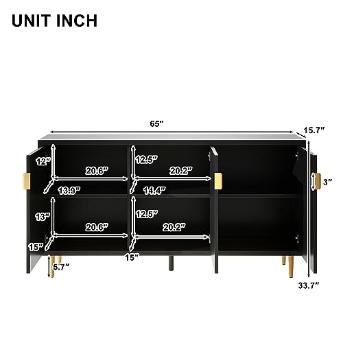 Merax Black Modern Buffet Sideboard with Adjustable Shelves and 3 Doors Wood Coffee Bar Cabinet TV Stand for Living Room Bedroom Kitchen, 1 Set