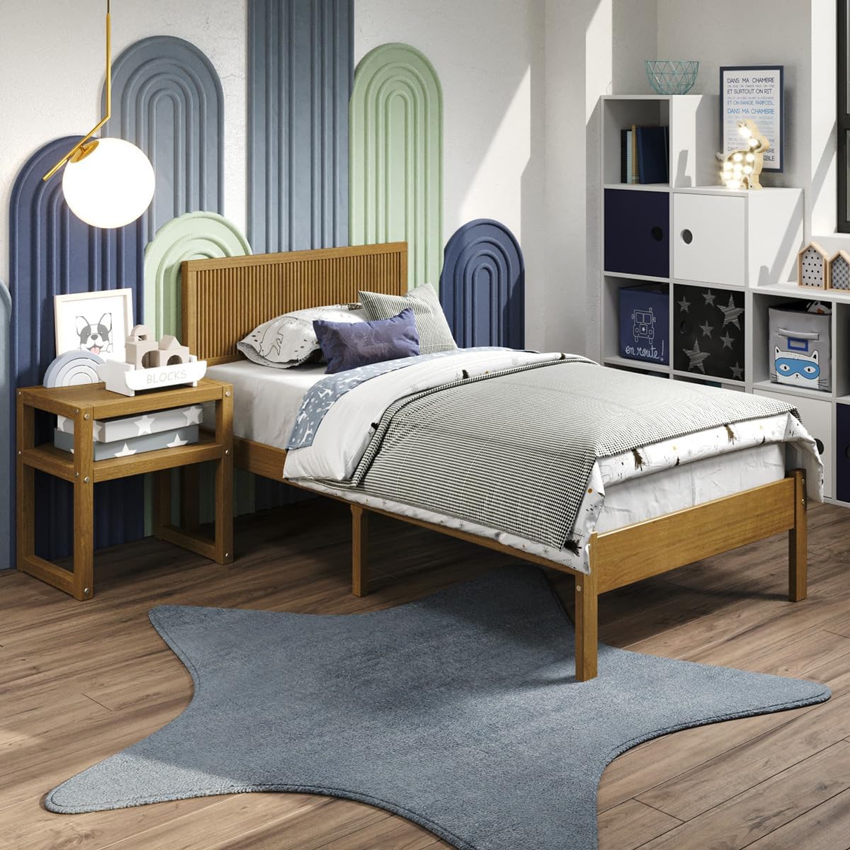 P'Kolino Natural Oak Reeded Wood Twin Bed - Solid Pine Wood - FSC Certified - for kids, teens, adults