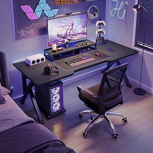 Large Gaming Desk, Black PC Computer Desk, Ergonomic Home Office Desk，Gaming Table Workstation for Gift Idea(48inch)