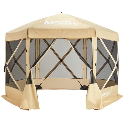 MASTERCANOPY 12.5x12.5 Portable Screen House Room Pop up Gazebo Outdoor Camping Tent with Carry Bag (12.5x12.5,Beige&Coffee)