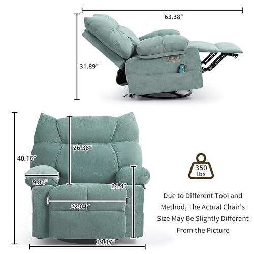 Power Recliner Chair for Adult, Swivel Massage Chair with Heat and Vibration, Oversized Glider Rocking Recliner Lounge Sofa Chair for Living Room, Bedroom, with USB Port (Orange)