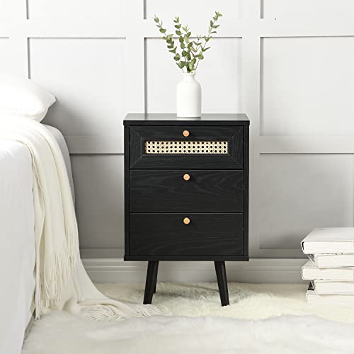 Anya Woven Rattan 3-Drawer Bedside Table (Natural)