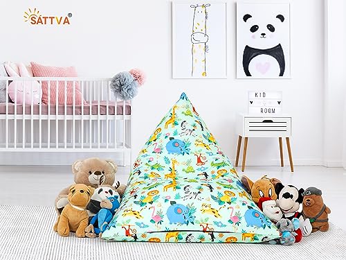 SATTVA Stuffed Animal Storage Bean Bag Chair for Kids, Zipper Storage Bean Bag for Organizing Stuffed Animals, Dinosaur Bean Bag Chair Cover, (No Beans)_Unicorn Print